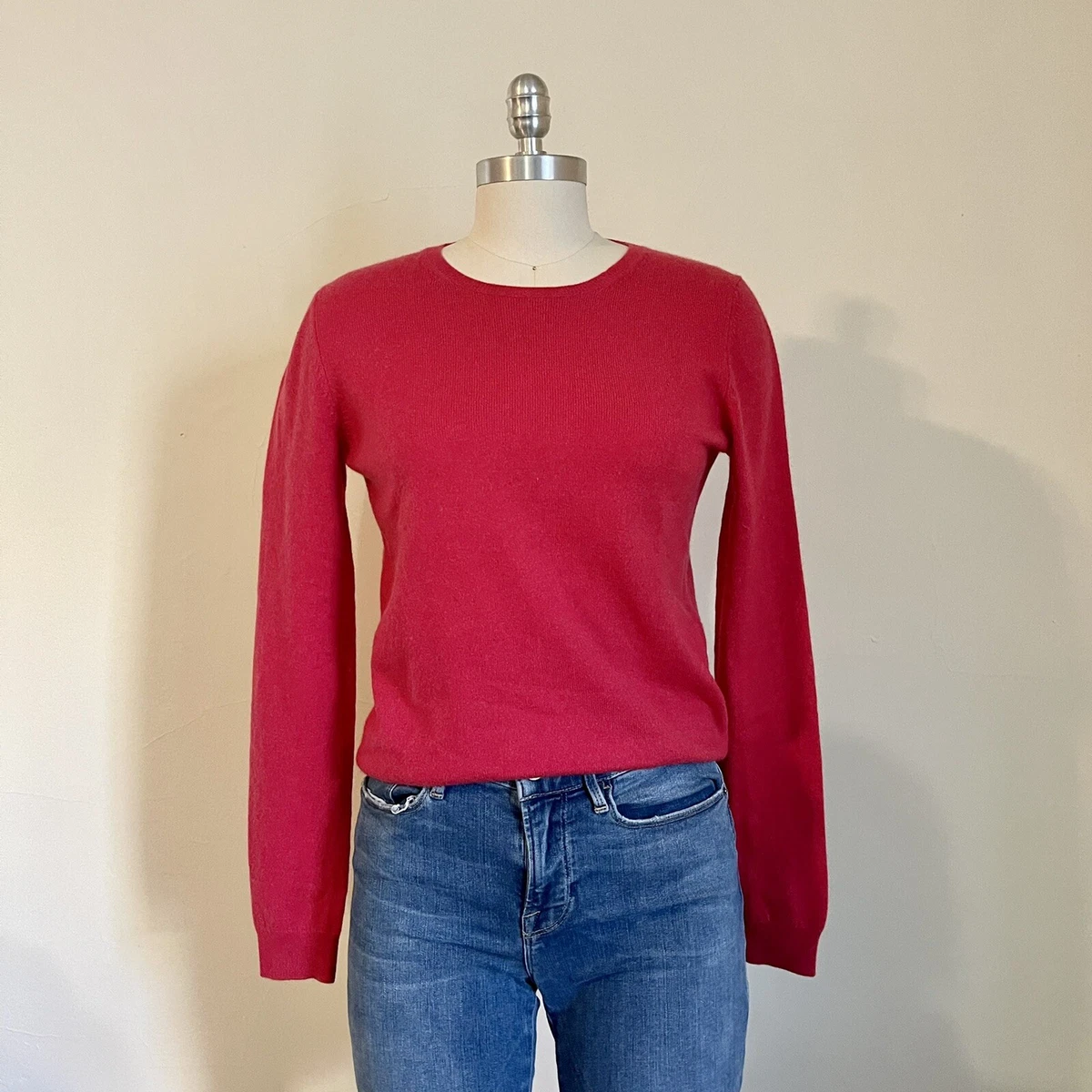 Saks Fifth Avenue Womens Size Small 100% Cashmere Sweater Red Crew Neck |  eBay
