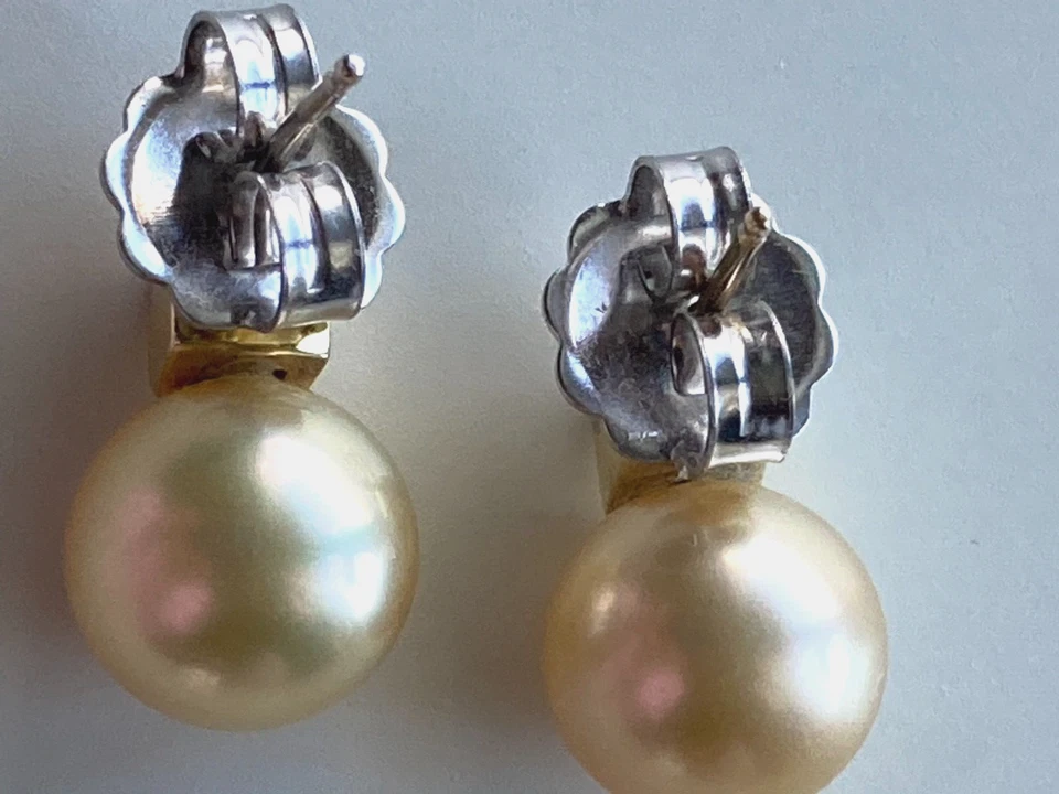 PENDIENTES RAROS VINTAGE ORO 11MM PERLA MAR SUR DIAMANTE 1CT ORO 14K Foto 3 de 4