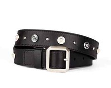 S/13 L 1 Versace Black Leather Belt w/Silver  Gold Medusa Greek Key Studs 85/34