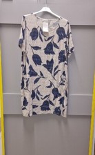 Ladies Tulip Print Lagenlook Linen Dress Beige New Pockets 