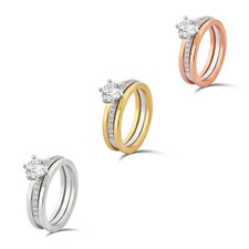 Classy Sterling Silver Round-cut Cubic Zirconia Solitaire 3 Ring's Bridal Set