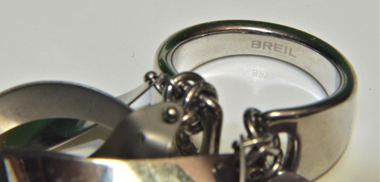 Unique Signed BREIL Silvertone Dangle Strips & Ge… - image 1