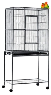 MCAGE 64" X-LARGE Wrought Iron Flight Canary Aviary Bird Cage Removable Rolling Stand