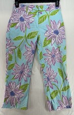 Lilly Pulitzer Capri Pants Blue Purple Flowers With Pockets Women's Size 2