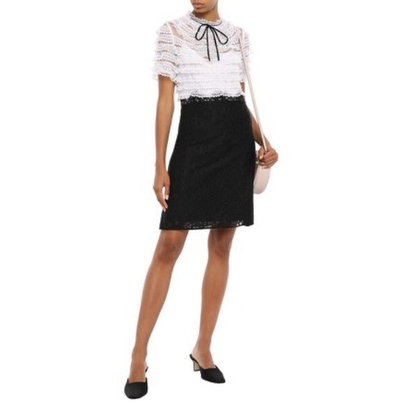 Sandro Helsinki White Black Two Tone Lace Neck Tie Mini Dress XS