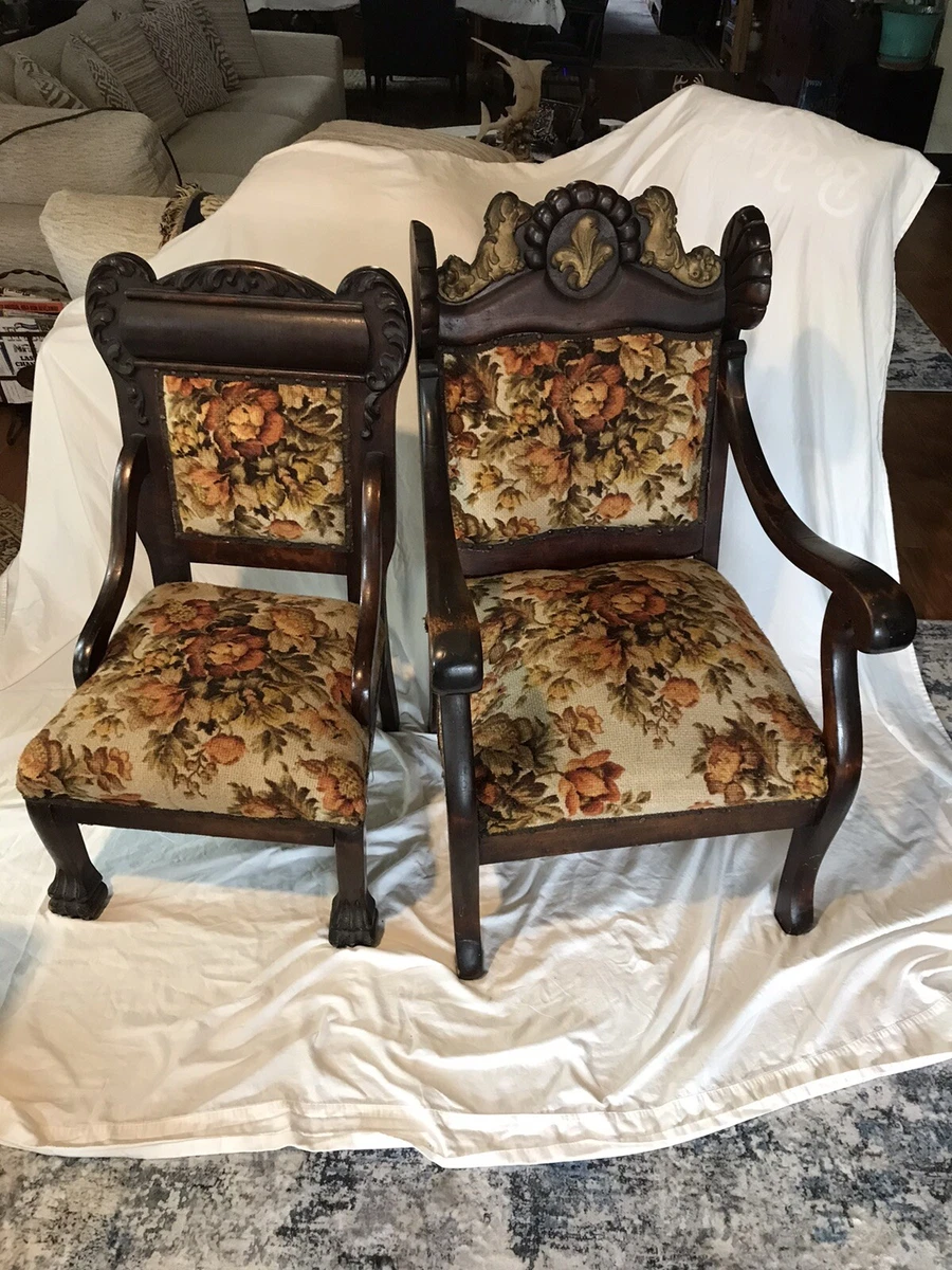 Late 19th Century European Throne King and Queen Chairs- Set of 2