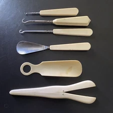 Antique Celluloid & Metal  Boot Button Hooks Glove Stretcher /Shoe  Horns