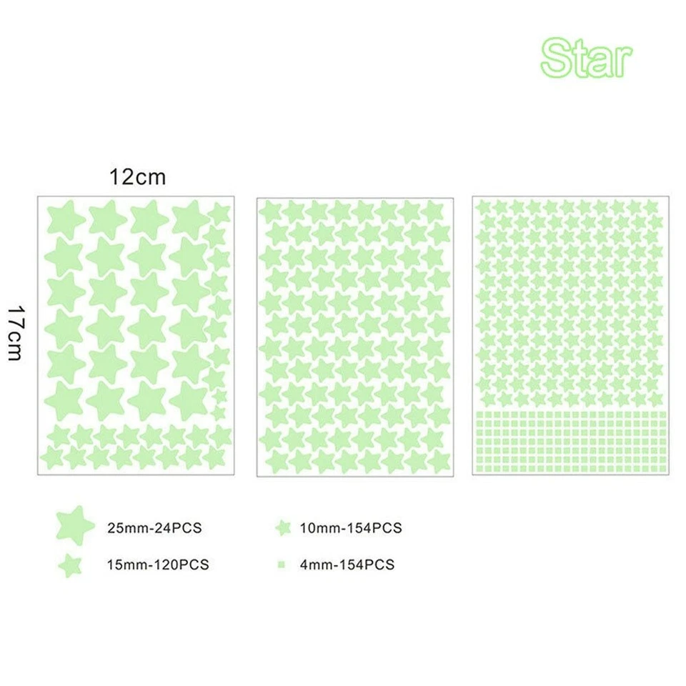 STELLE 452 PEZZI STAR ADESIVE FLUORESCENTI FOSFORESCENTI + LUNA DA 20CM
