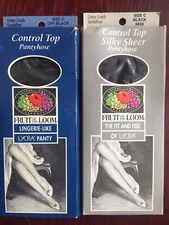 Fruit of The Loom SZ C Large Black Sandalfoot Control Top Silky Sheer Pantyhose