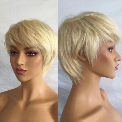 613 Blonde Short Real Human Hair Wigs with Bangs Pixie Cut Blonde Short Wigs