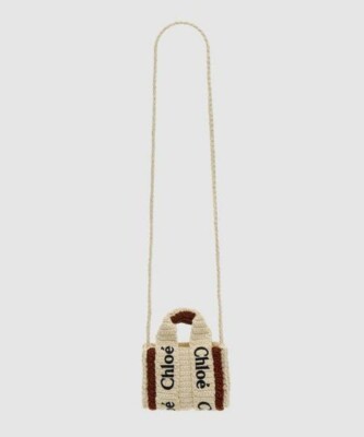 Chloé Chloe Woody Logo Crochet Nano Tote Bag Crossbody