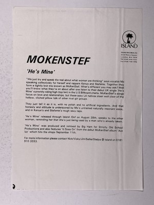 Mokenstef Press Release 'He's Mine' Original Promotion Circa Mid 1990s