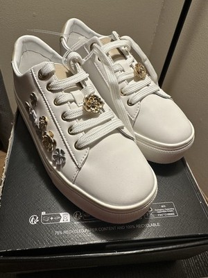 Karl Lagerfeld Cate Fleur Lace Up Sneakers White Nude Floral Women