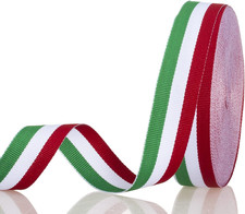 1 Inch Green/White/Red Stripe Grosgrain Ribbon, 24 Yards