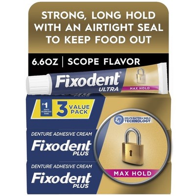 Ultra Strong Hold Denture Adhesive Cream 2.2 oz Three Pack Secure Fit All Day