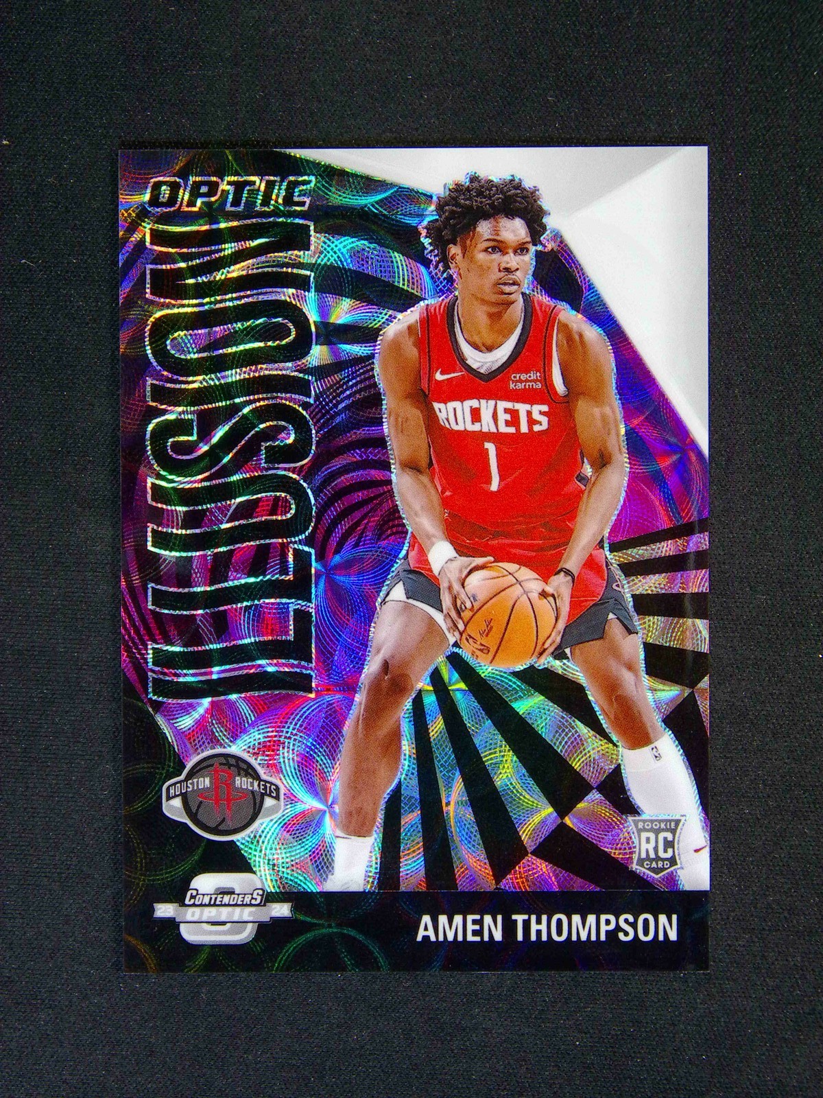 2023-24 Panini Contenders Optic Amen Thompson #9 RC Illusion Black White /25