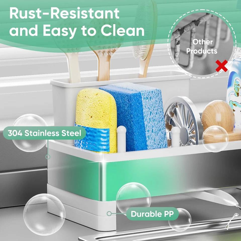 Soporte de esponja para fregadero de cocina, organizador de carrito de fregadero con soporte para cepillo, oxidado... Foto 3 de 4