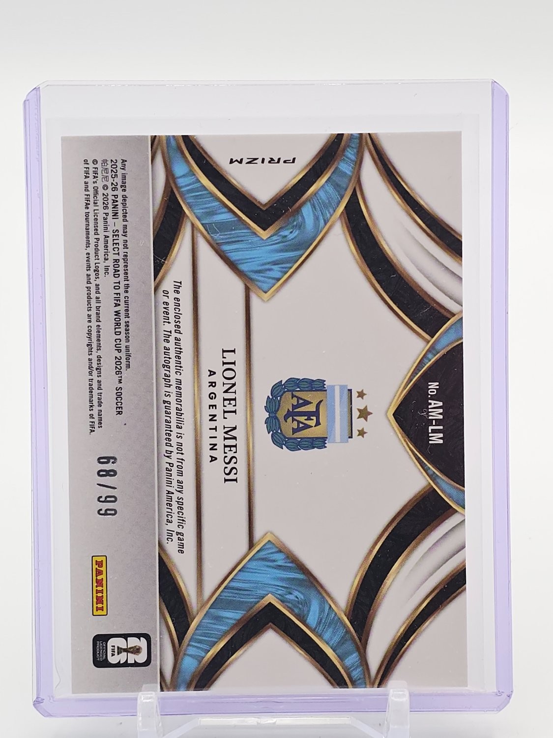 LIONEL MESSI 2026-27 SELECT ROAD TO FIFA PATCH AUTO PURPLE PRIZM /99 Q3562 view 2