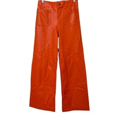 Anthropologie Maeve The Colette Orange Faux Leather Wide Leg Pants Women 29 Tall
