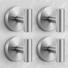 Removable Heavy Duty Suction Cup Shower Hooks, 4 Pack (Silver)