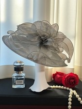 Silver Women's Organza Wide Brim Church/derby Hat