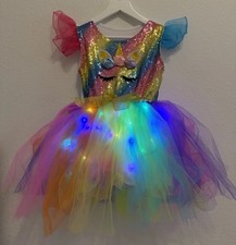 Girl  s Lighted Unicorn Halloween Costume Size L 7  8 Sequined Tulle Tutu