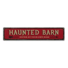 Haunted Barn Rustic Distressed Sign, Personalized Wood Sign