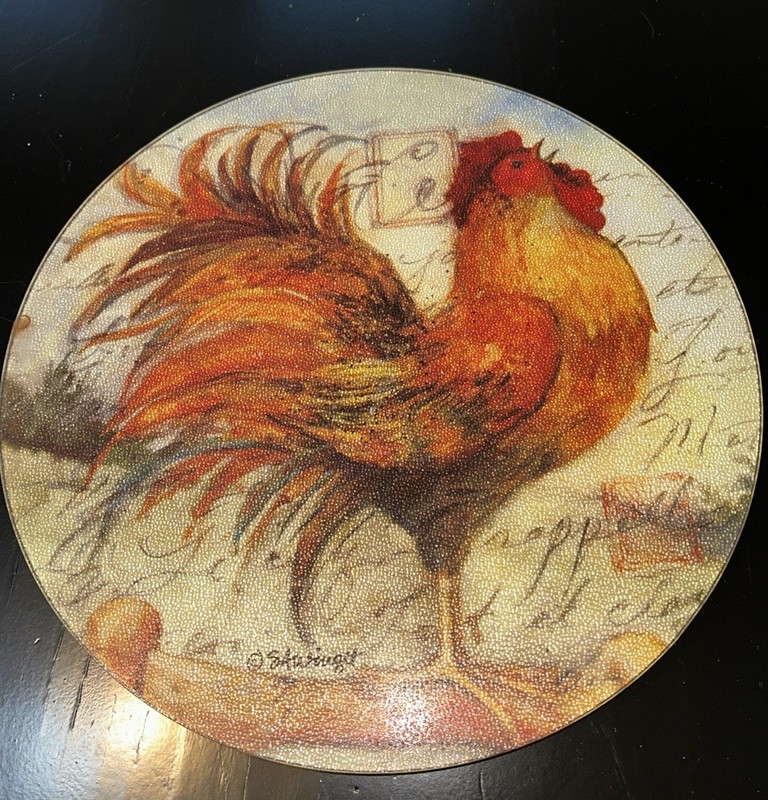 Charming Rooster LAZY SUSAN 14"Round Lazy SusanGlass/Rotating Centerpiece Winget