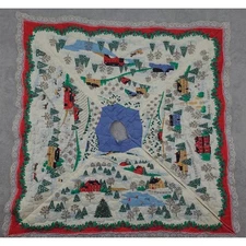 Vintage Handmade Christmas Tree Skirt Quilted Winter Village Farmhouse 39"X39"