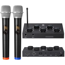 DIGITNOW!Portable Karaoke Microphone Mixer System Set, with Dual UHF Wireless...