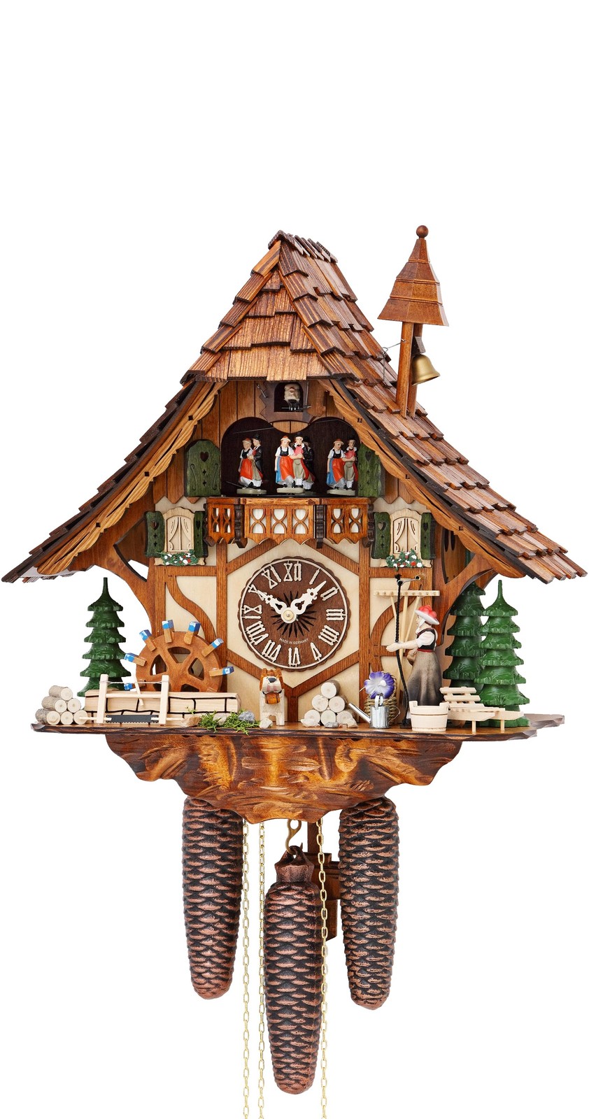 Cuckoo Clock Black Forest house with moving girl and mill whe.. KA 3727/8 EX NEW