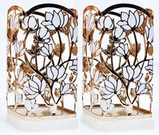 2 Bath Body Works WHITE FLOWERS Foaming Hand Soap Holder Sleeve Metal Decor