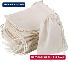 20 Pcs Natural Cotton Muslin Drawstring Bags, 6 x 4 Inches Unbleached Cotton,