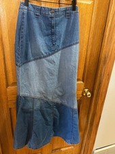 Vintage Deegow Boutique Cotton Denim Festival 90's Maxi Jaen Skirt Size Small S