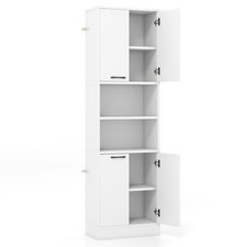 75" Tall Bathroom Storage Cabinet Freestanding w/ 4 Doors 2 Open Compartments
