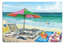 Coasting Through - Beach Chairs Umbrella - Color Painting by Scott Westmoreland
