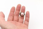 Large Pink Pearl Gold Ring Solid 18k Diamonds and Green Enamel — photo 10