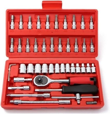 46 PIECES 1/4 '' DRIVE SOCKET RATCHET WRENCH BIT BITS REPAIR TOOLS TOOL KIT AUTO