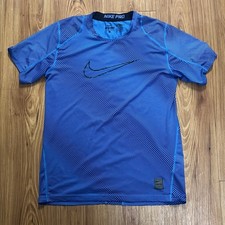 NIKE Pro Men's Blue Black Optical Illusion Stripe Fitted Workout Shirt Top XL