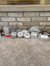 Vtg 50s 60s Aluminum Play Kitchenware Set Of 23 MCM Toys Percolater Tea Kettle