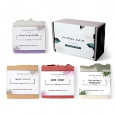 Natural Amor Handmade Soap Bar Set (4 Pack), Cold Process, Natural Ingredient...