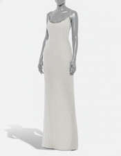 Mac Duggal Women's White Beaded Spaghetti Strap Column Gown Dress Size 2