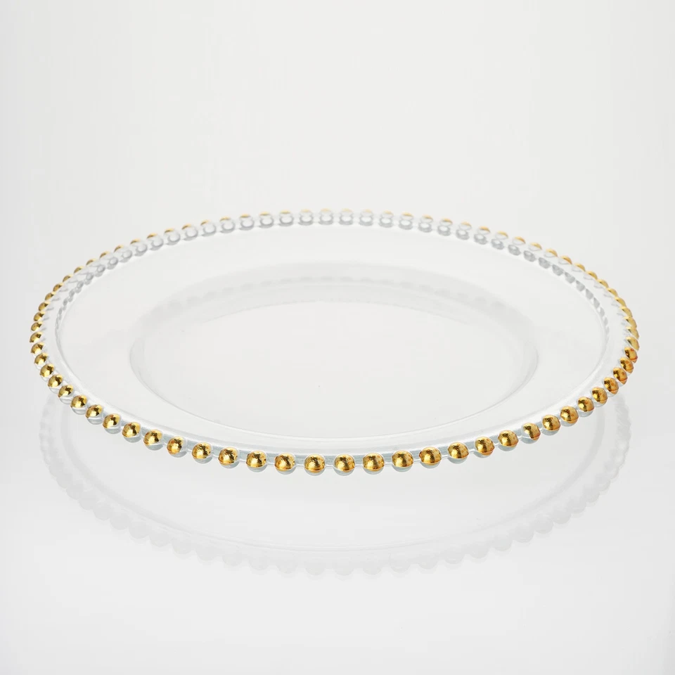 8 pcs 12" Gold Rim CLEAR GLASS CHARGER PLATES Wedding Party Dinner Supplies SALE - Image 2 of 4