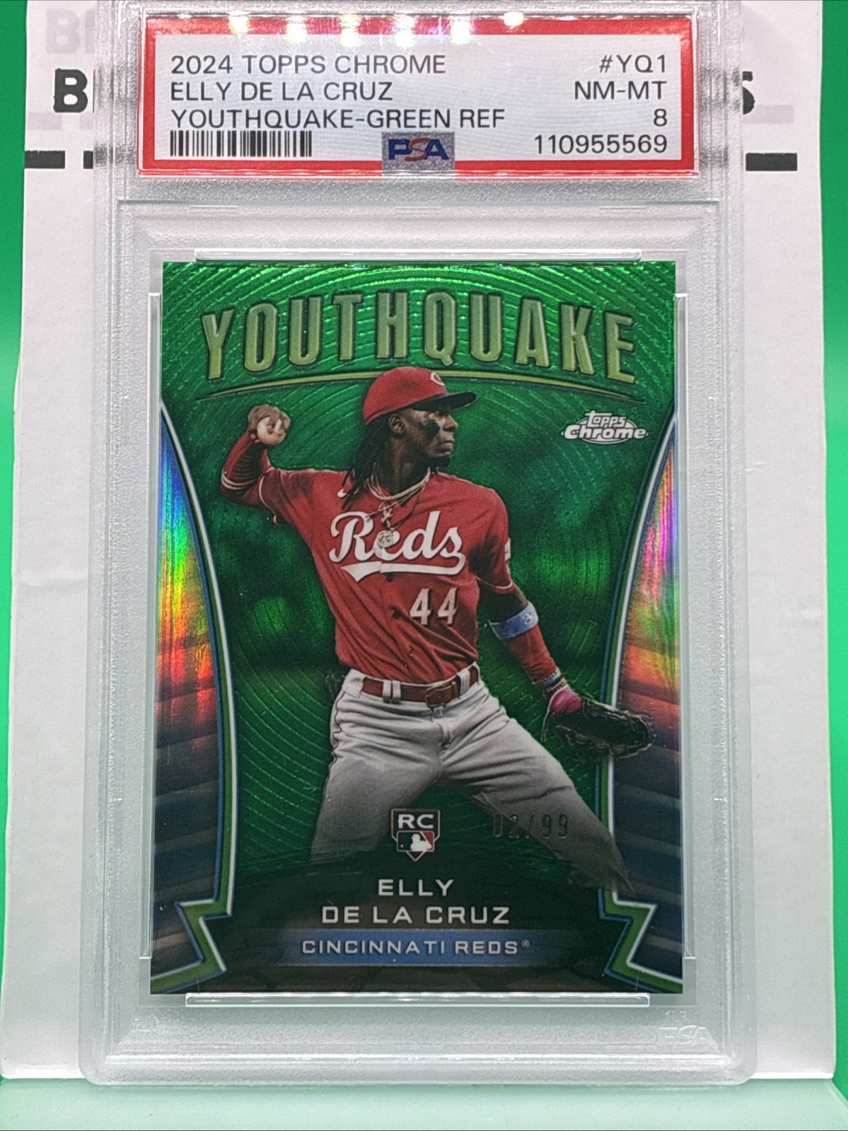 2024 Topps Chrome - PSA 8 Youthquake Elly De La Cruz Green Refractor /99 (RC)