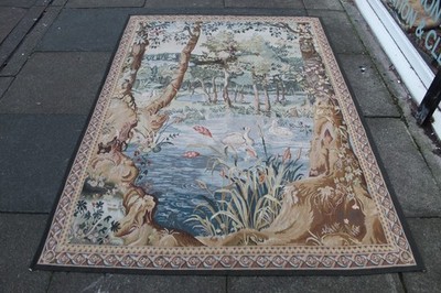 Vintage Hand Made French Design Original Wolle Grün Aubusson Wandteppich 191x137cm