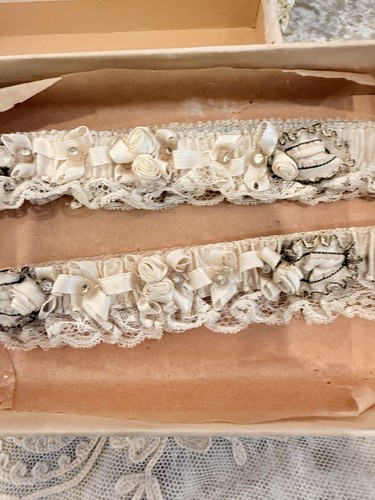Vtg Millinery Flowers Lace Garter Belt Victorian Vtg Antique Ribbon French