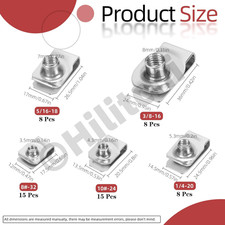 54Pcs 5Sizes U-Style Clip-On Nut Regular Extruded U-Nut U Type Nut Zinc Plated U