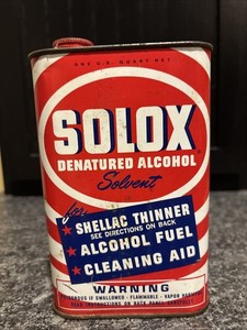 Solox Denatured Alcohol Solvent 1 Quart Metal Advertising Can - Empty