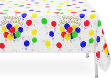 3 Pack Colorful Balloons Tablecloth, Happy Birthday Plastic Table Cloths for Par