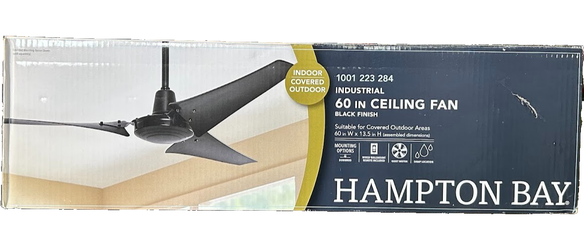 Hampton Bay Industrial 60 in. Indoor/Outdoor Black Ceiling Fan with Wall Control